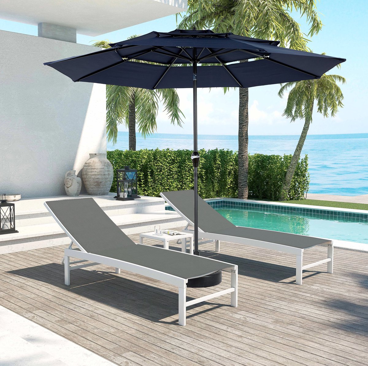 MODENUIT Parasol – 304,8 cm – Kantelbaar Met Zwengel – Staal En Polyester – Donkerblauw – Buiten
