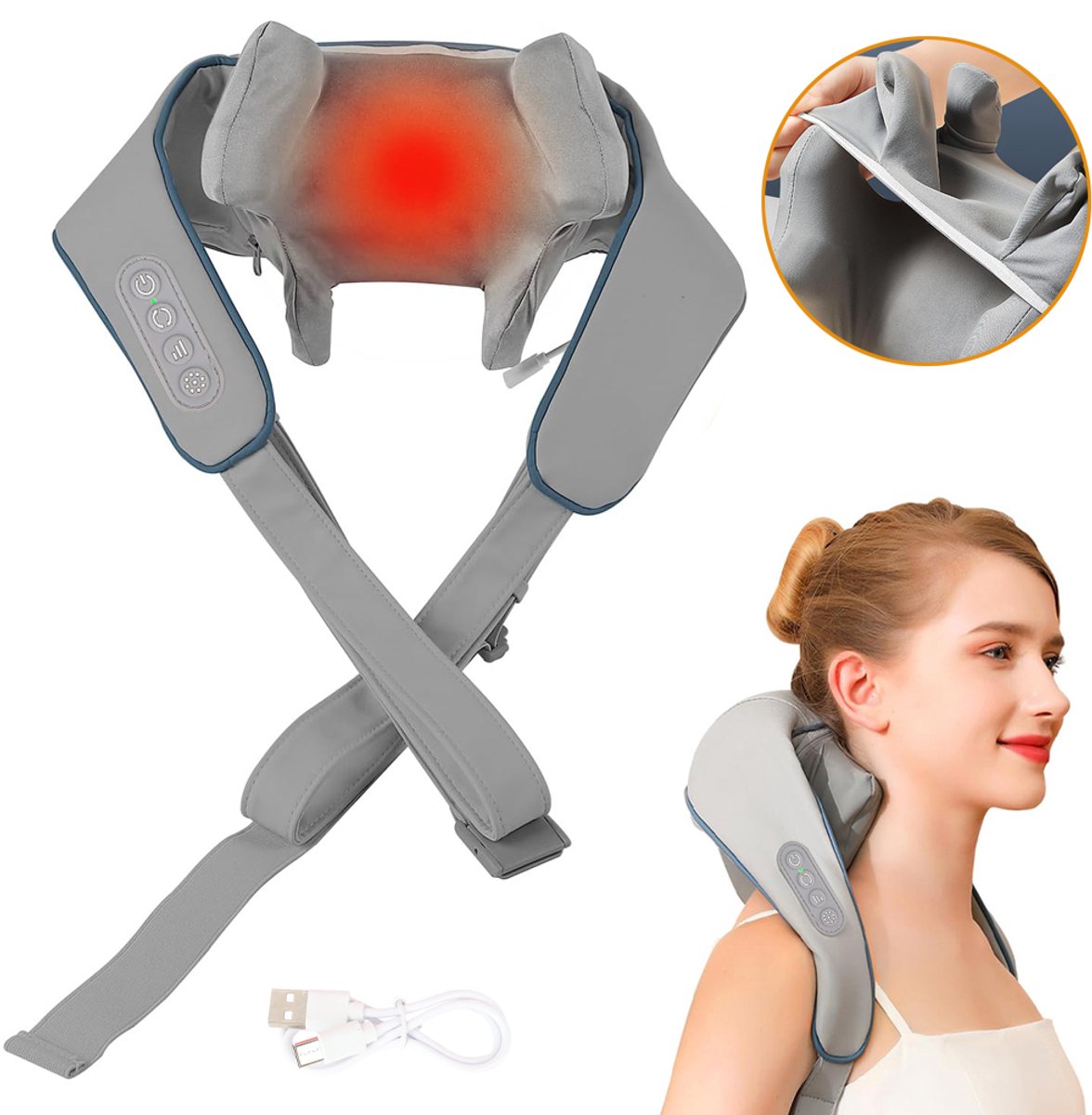 Nekmassageapparaat Met Warmtefunctie - Draadloze Shiatsu Rug- En Nekmassage - Elektrische Nekmassage - Diepe Kneedmassage Voor De Spieren
