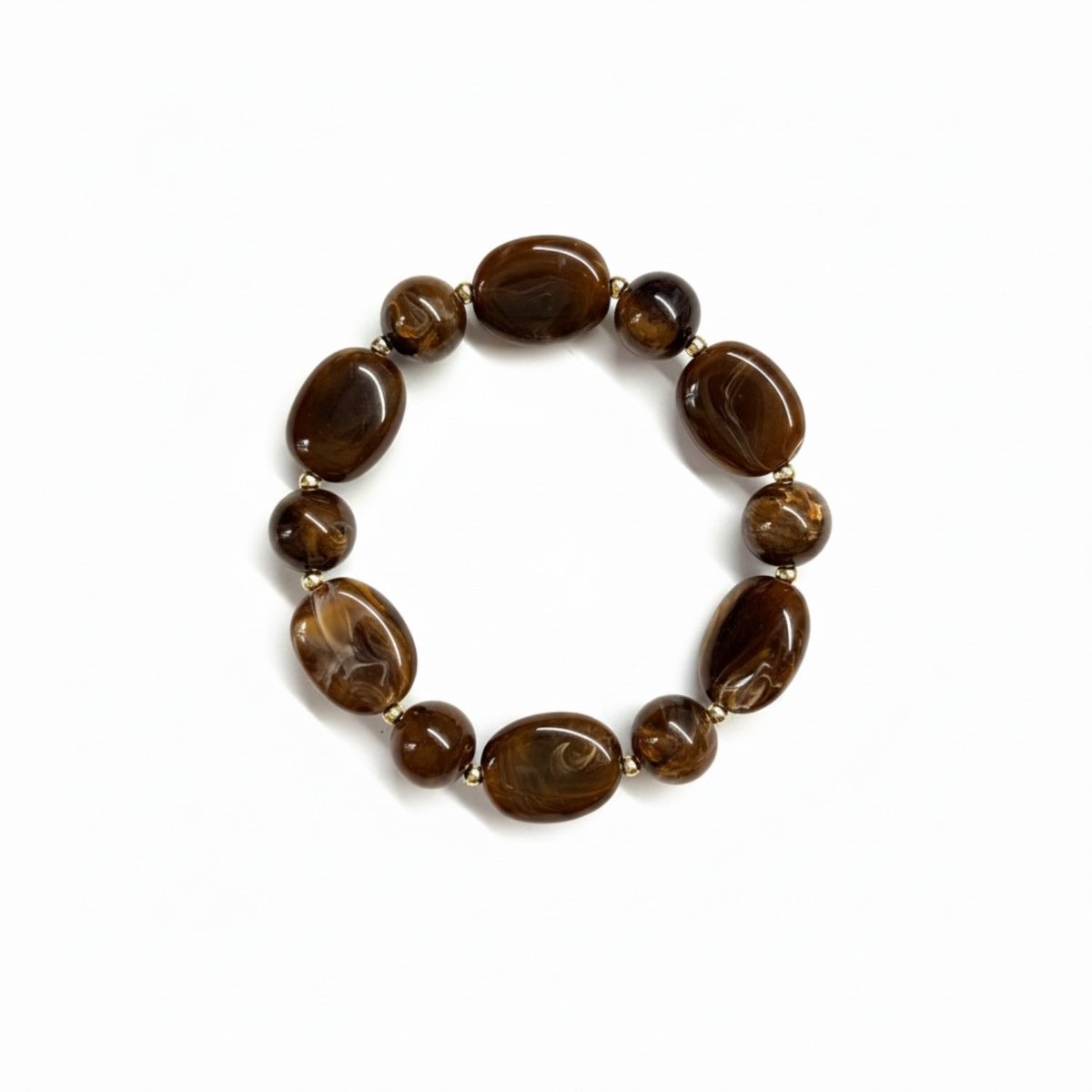 2 Love It Coffee Bean Dames Armband - Maat M 18 cm - Acryl Kralen Bruin Gemarmerd