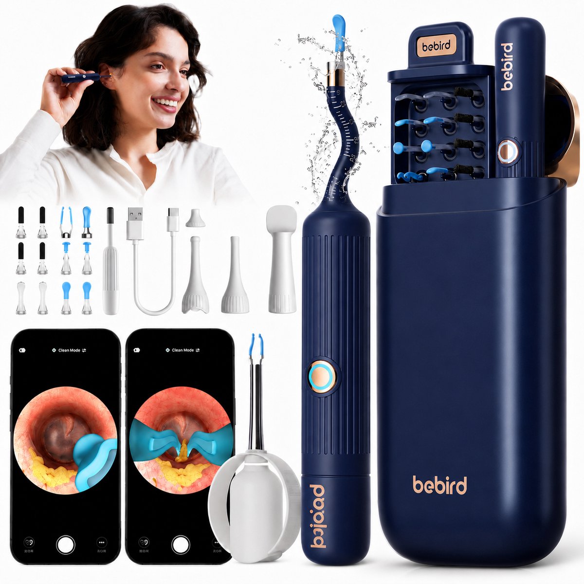 Bebird Oorreiniger Smart Visual Ear Cleaner-EarSight Plus I35R - Smart Visual Ear Cleaner- Slimme oorreiniger- Flexibele camera- Bluetooth- Neus- Mond- Reizen-Reis- Hoesje- Travel- Otoscope- Tweezer- Oorreiniger- Veilig-Wifi