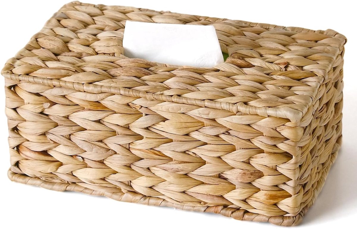 Tissuehouder - Tissue Box Holder - Rechthoek - Rotan Wicker Tissues Cube Box Cover - Boho Decoratief - natuurlijk - badkamer accessoires tafeldecoratie papieren zakdoekhouder duurzame tissuebox - Voor Tafel en Badkamer - 27.5x10.5x16.5cm