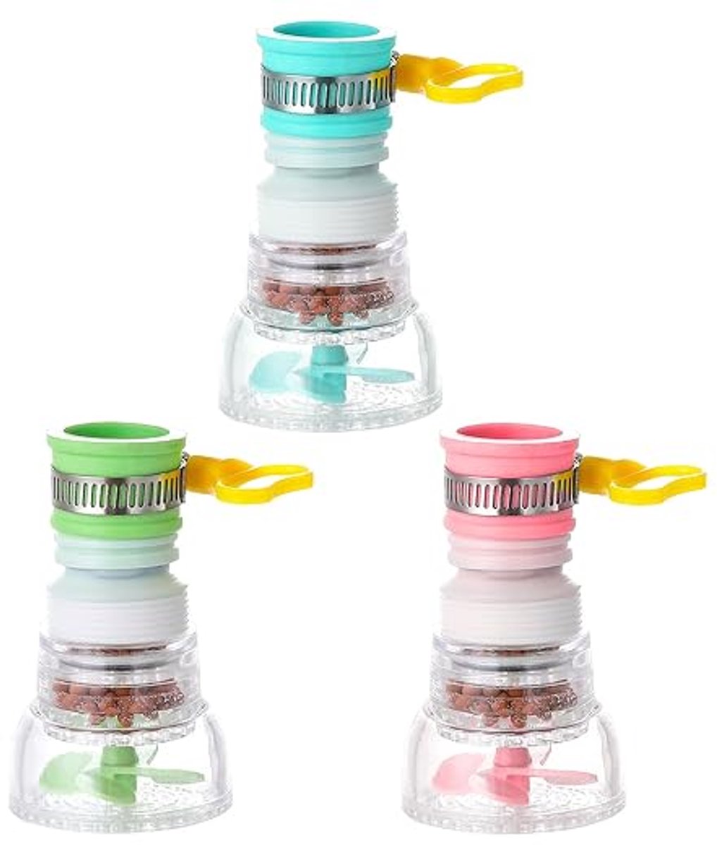 Waterfilter Kraan - Waterzuiveraar - Waterontharder - schoon drinkwater - Effectieve Waterzuivering - Kraan opzetstuk - 360° draaibaar - anti kalk water - Spatwaterdicht en waterbesparend -voor Thuis Gezuiverd Water Kraan - 3 stuks