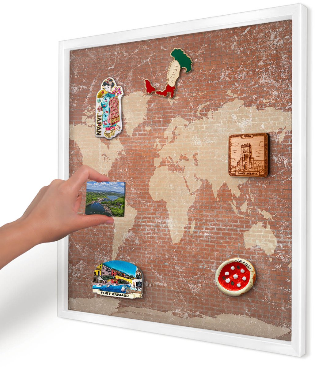 Artprintcave Bruin Magneetbord mit Witte Lijst - 50x50 cm - Bakstenen Plattegrond Magneet Bord mit Frame - Industrieel/Loft Memobord Keuken - Kaarten