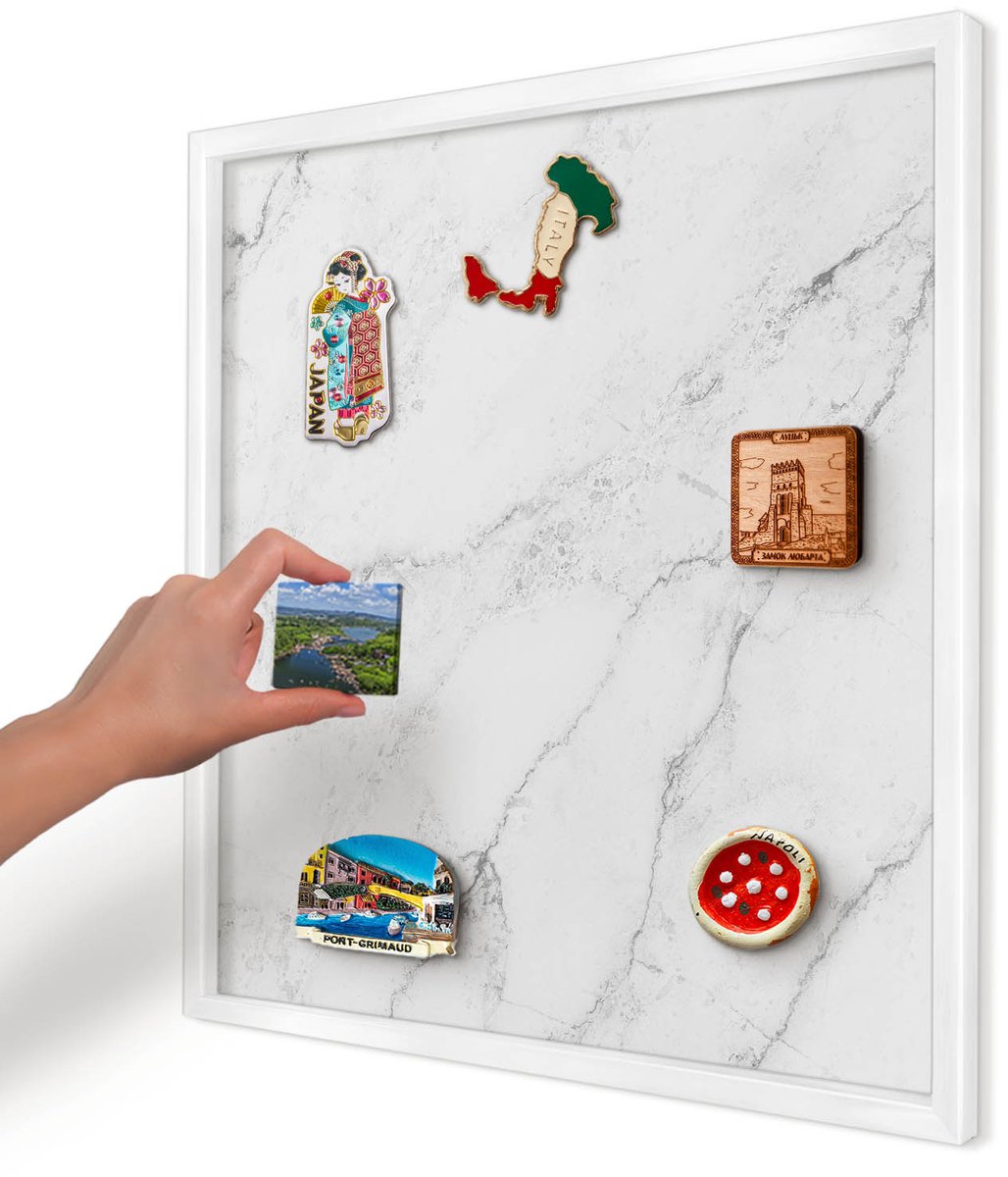 Artprintcave Wit Magneetbord mit Witte Lijst - 50x50 cm - Marmerpatroon Bord Voor Magneten - Modern Wandbord Magnetisch - Texturen