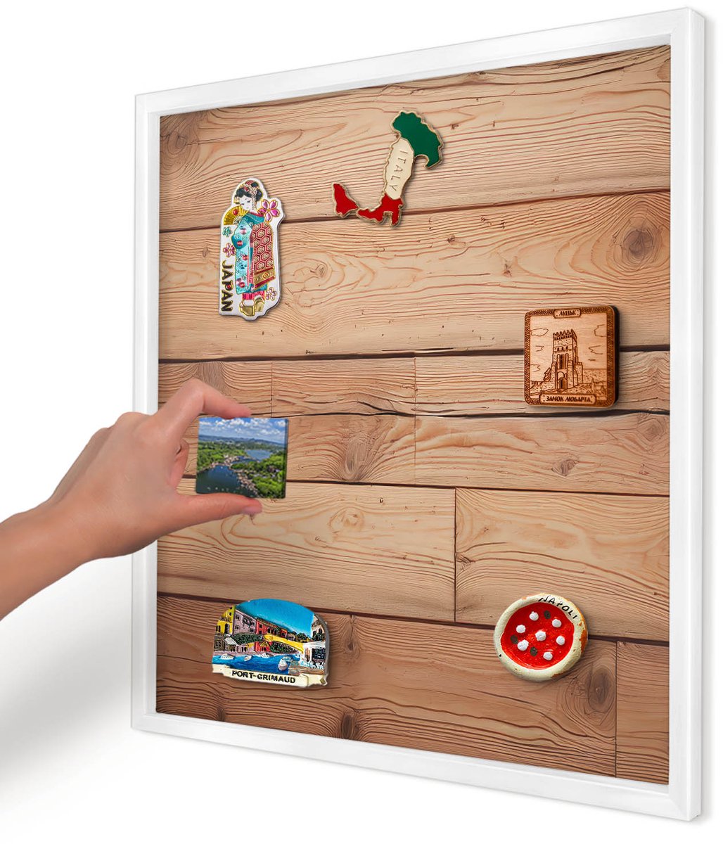 Artprintcave Bruin Magneetbord mit Witte Lijst - 50x50 cm - Houten Planken Magnetisch Bord Voor Magneten - Rustiek Magneet Bord mit Frame - Texturen
