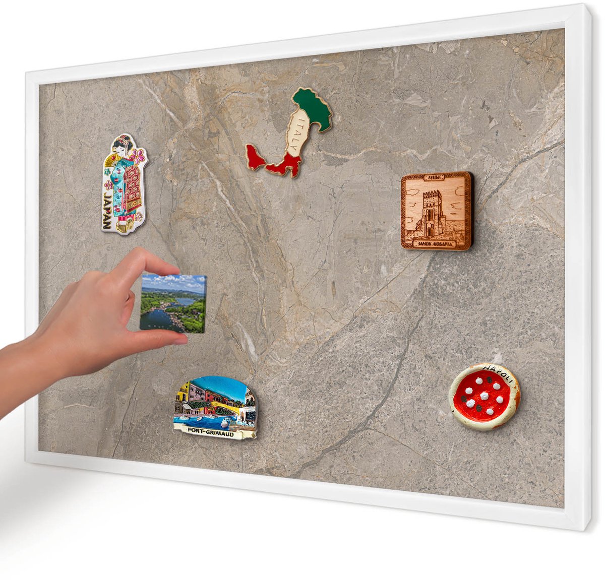 Artprintcave Grijs Magneetbord mit Witte Lijst - 60x40 cm - Beige Steen Magneet Bord mit Frame - Modern Wandbord Magnetisch - Texturen