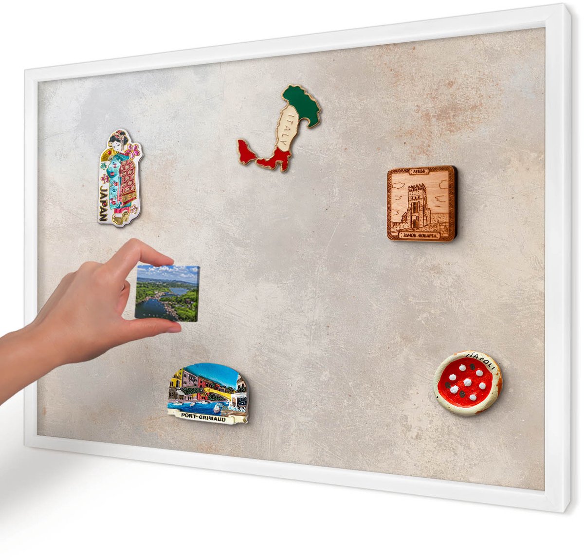 Artprintcave Grijs Magneetbord mit Witte Lijst - 60x40 cm - Neutrale Achtergrond Magnetisch Bord - Minimalist Notitiebord - Texturen