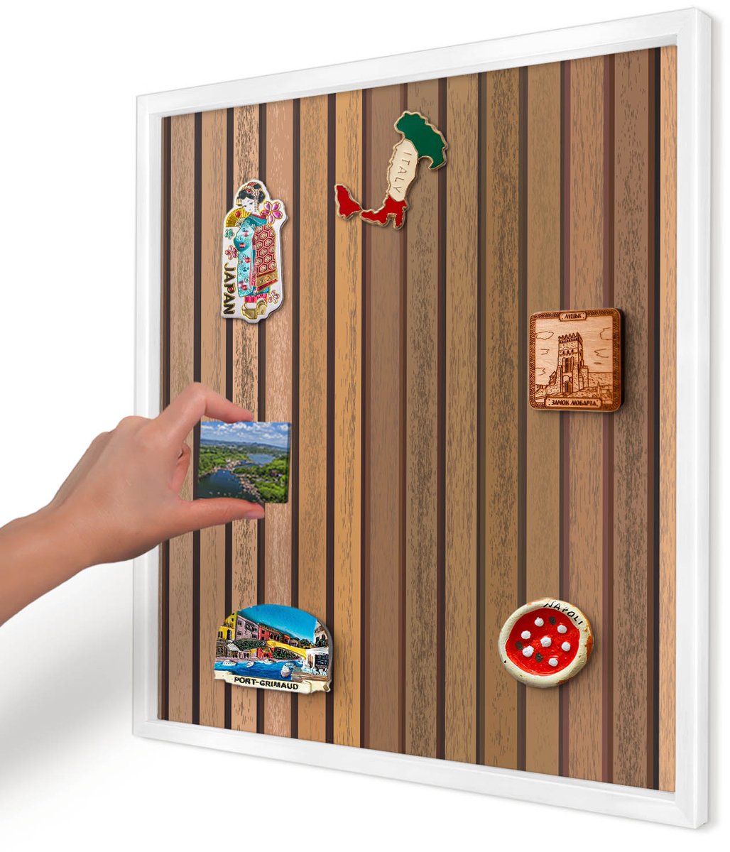 Artprintcave Bruin Magneetbord mit Witte Lijst - 50x50 cm - Warme Riemen Magneetbord Voor Keuken - Rustiek Magneet Bord mit Frame - Texturen