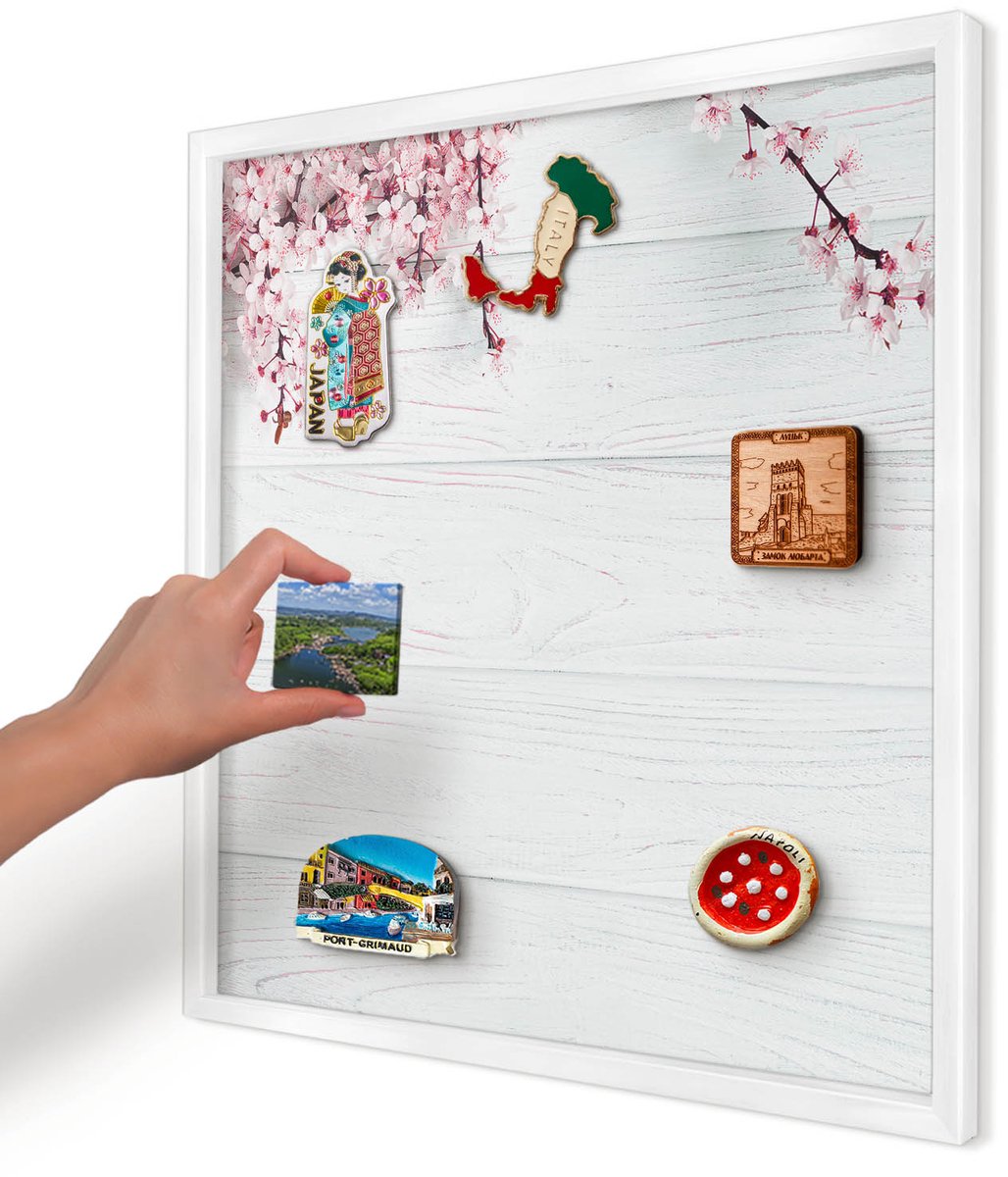 Artprintcave Wit Magneetbord mit Witte Lijst - 50x50 cm - Bloeiende Elegantie Magnetisch Bord Voor Magneten - Minimalist Magneetbord Voor Foto's - Bloemen En Planten