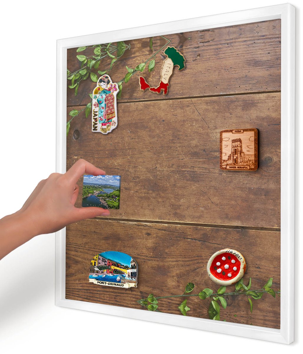 Artprintcave Bruin Magneetbord mit Witte Lijst - 50x50 cm - Hout Natuur Notitiebord - Rustiek Magneet Bord mit Frame - Natuur