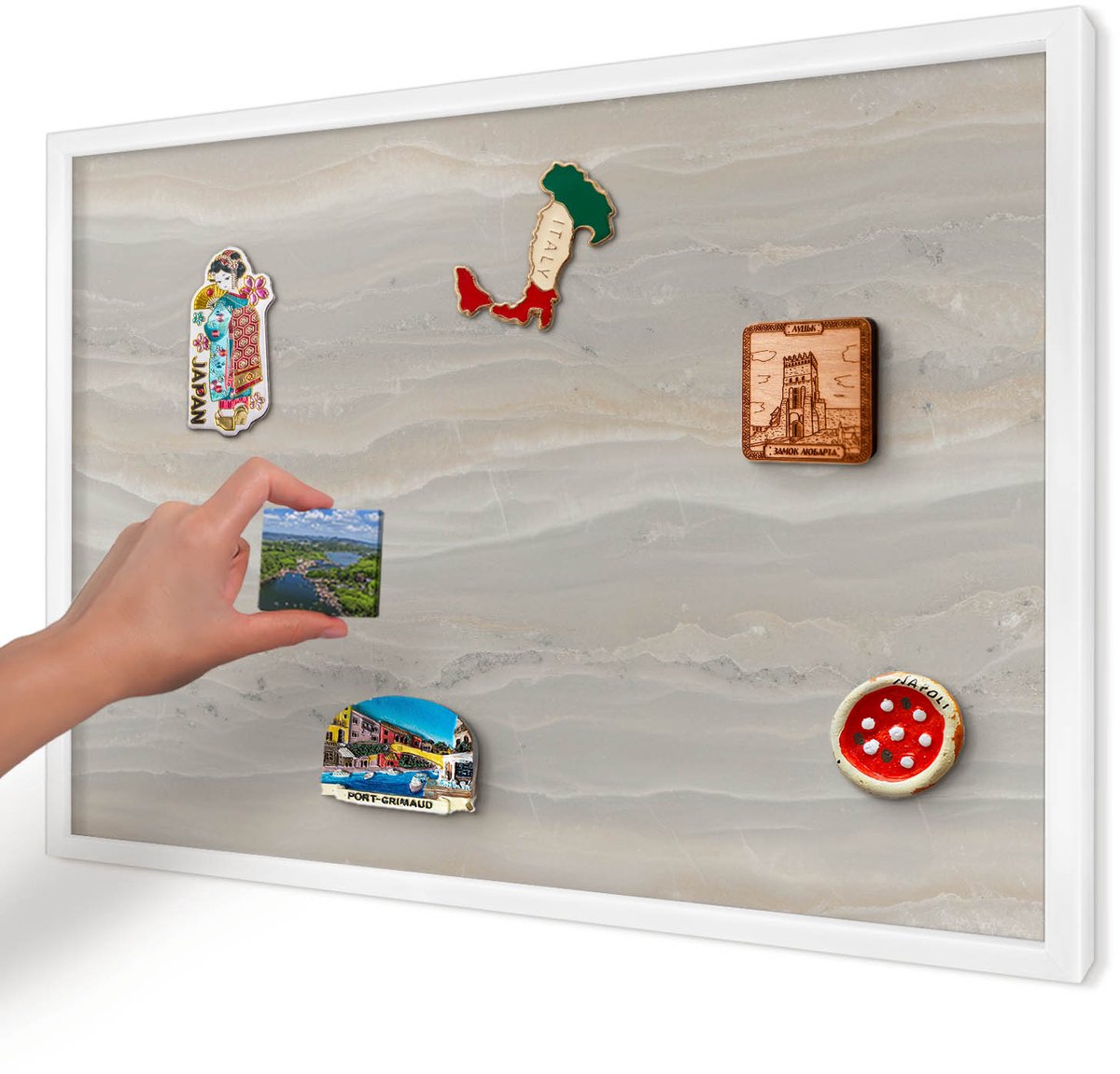 Artprintcave Grijs Magneetbord mit Witte Lijst - 60x40 cm - Marmertextuur Magnetisch Bord Voor Magneten - Minimalist Magneet Bord mit Frame - Texturen