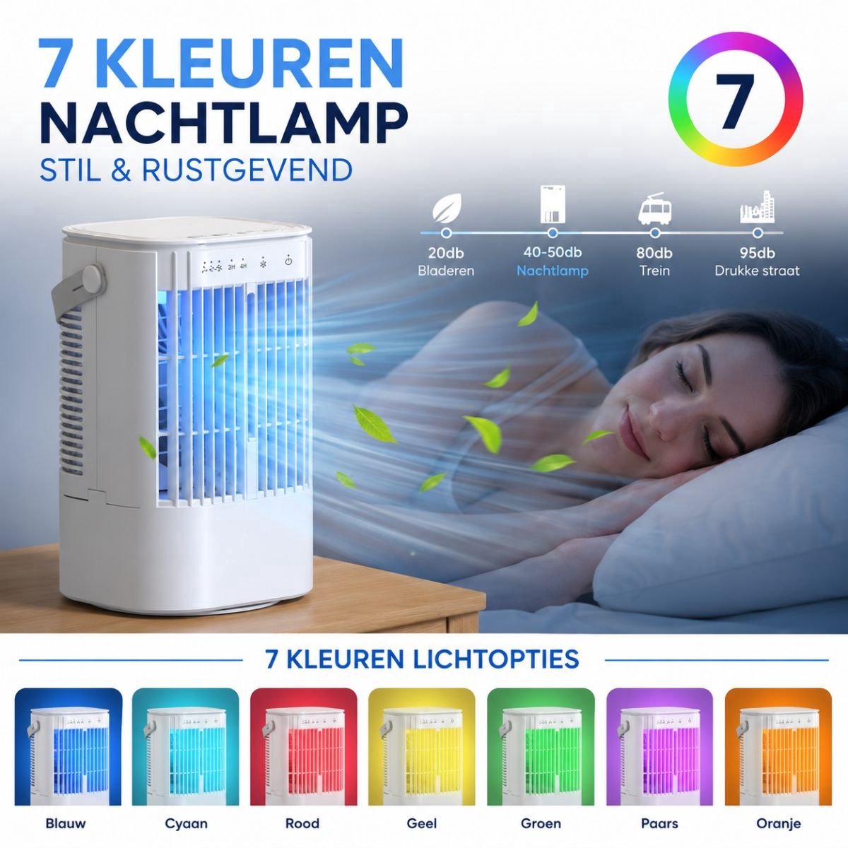 Mini Airco met Water - Luchtkoeler 3-in-1 - Mobiele Airco Zonder Afvoerslang -Tafelventilator - USB-C Aircooler - Ventilator & Draagbare Airco - Mobiele Airco - 900ML Watertank – foto 2