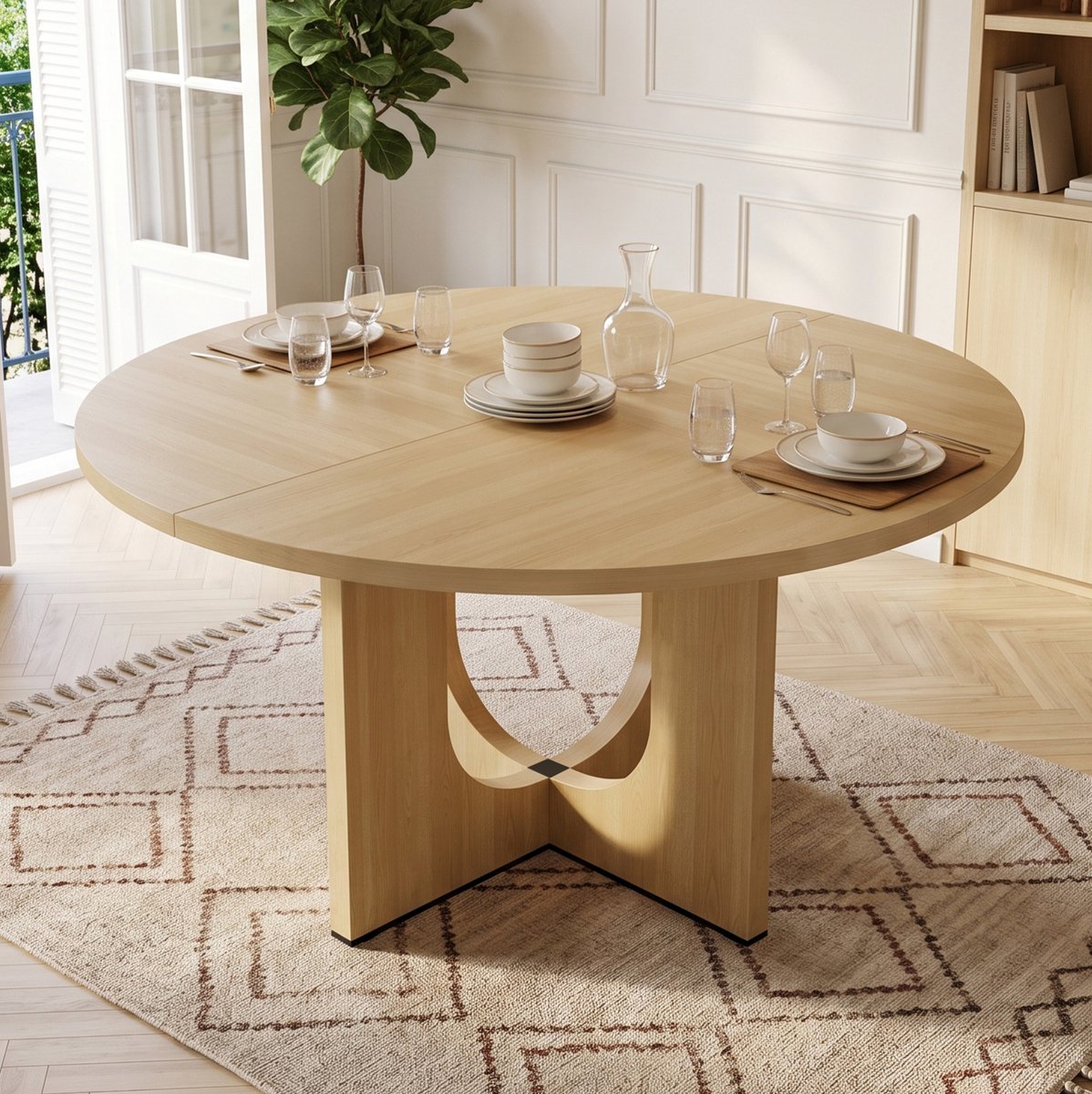 FloraGrace Eettafel - Ronde Tafel Met Natuurlijke Houtnerf - Scandinavische Klassieke Stijl Voor Woonkamer En Eetkamer - MDF - Oak - 120 Cm