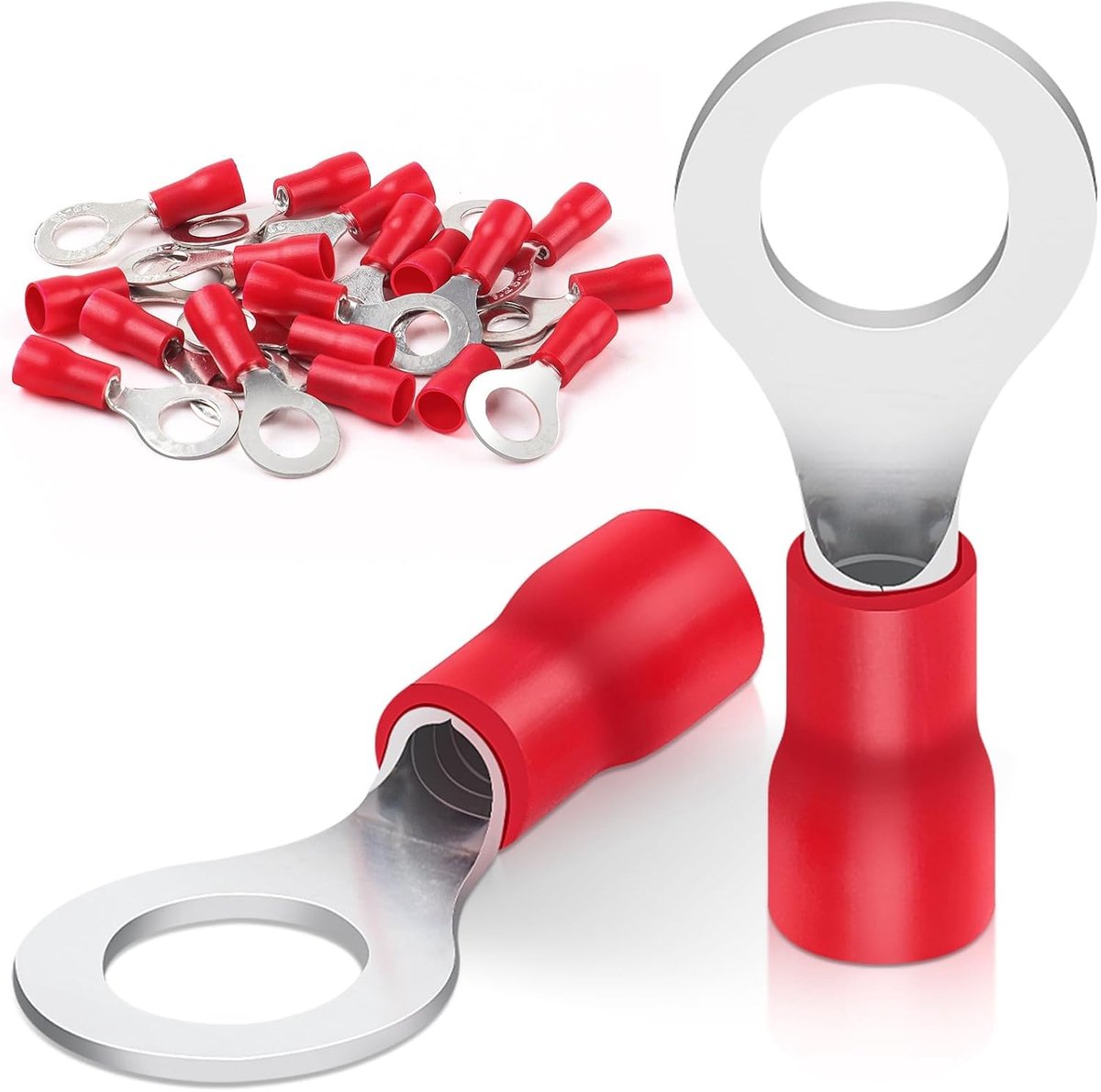 SnelShoppen - Pack van 20 Ring Lugs, 0.5 - 1.5 mm², Gatdiameter M6, Kabelschoenen, Deeltijd Geïsoleerd, PVC Kabelogen van Rood Geëtst Koper voor Profe