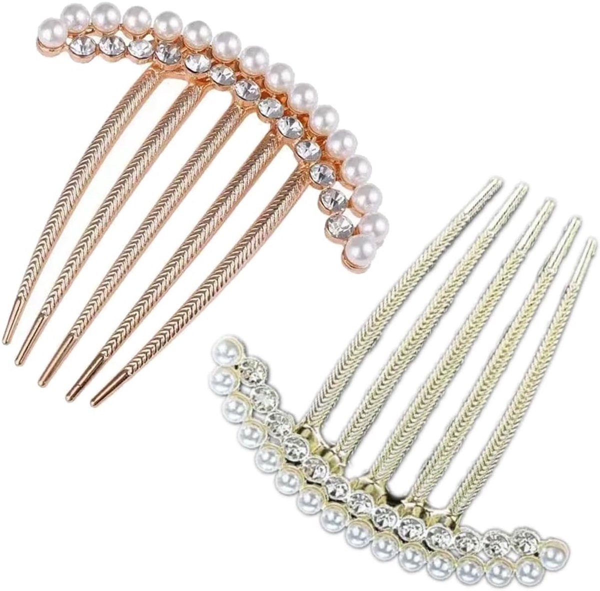 2 x Side Combs with Rhinestone Beads, Elegant Hair Clips for Women, Wedding / Evening Accessories - ShopVlot