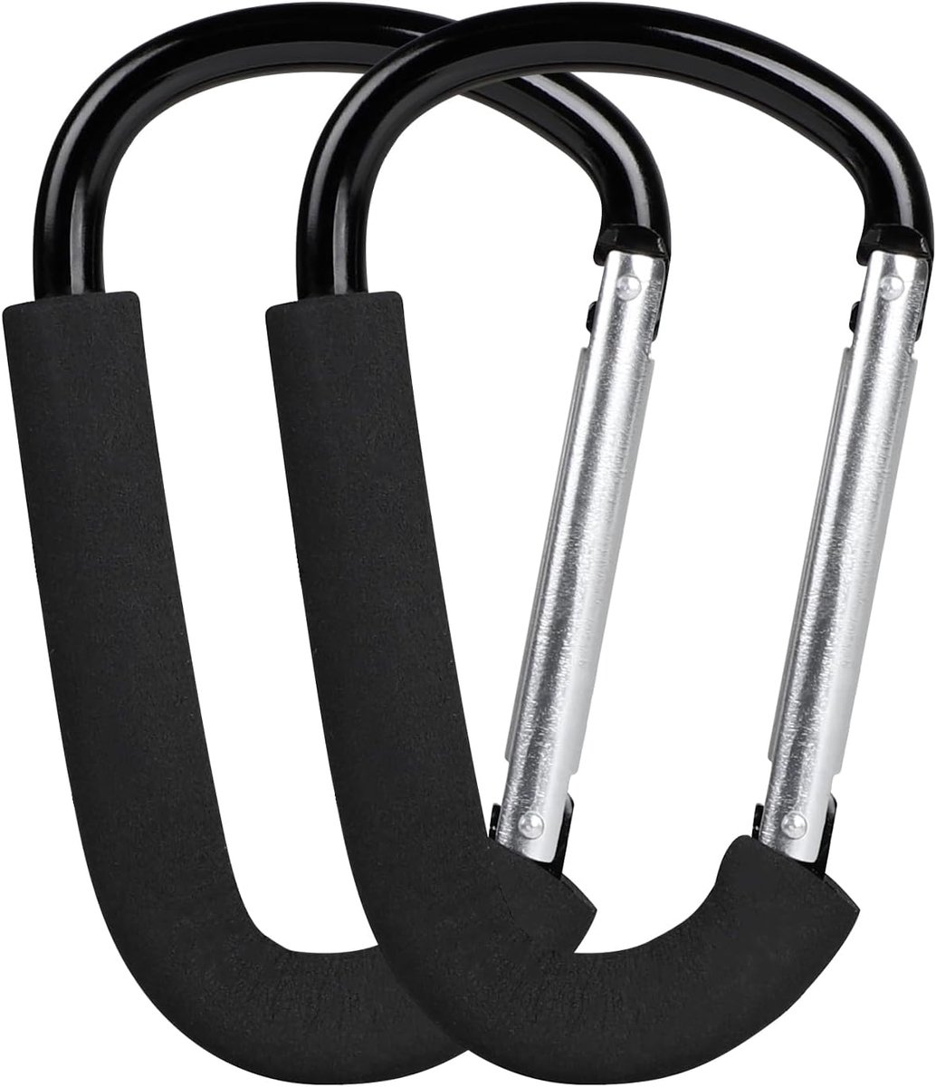 SnelShoppen - 2 Stuks Universele Kinderwagenhaken 16 x 10 cm Multifunctionele Carabiner Haak Tas Haak met Beschermende Padding Kinderwagen Haak Clip S
