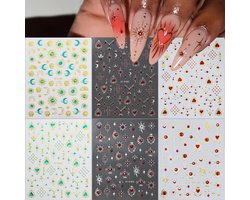 12 Vellen Nagel Art Stickers, Maan Ster Zon Nagelstickers voor Make-up, Deco