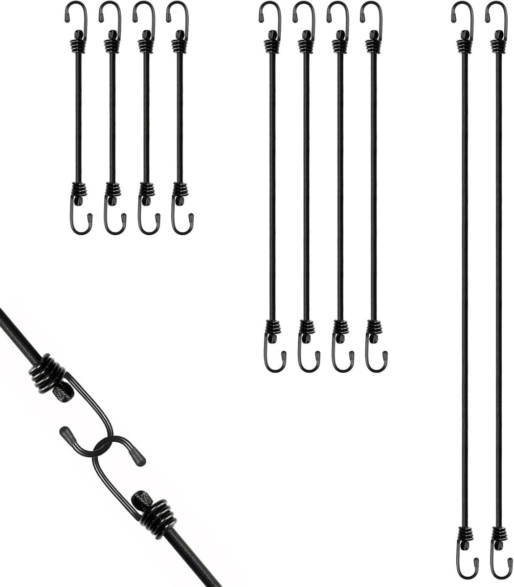 Elastische bagagetensioners 10-pack - verstelbare rubberen expander straps - met haken - ideaal voor camping en vervoer - ShopVlot
