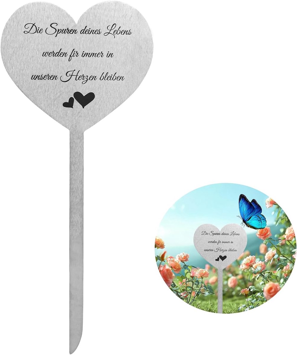 Grave Cutter Stainless Steel Heart with Saying Du Fehlst. Yesterday. Today. Grave Decoration Grave Stud Weatherproof - ShopVlot