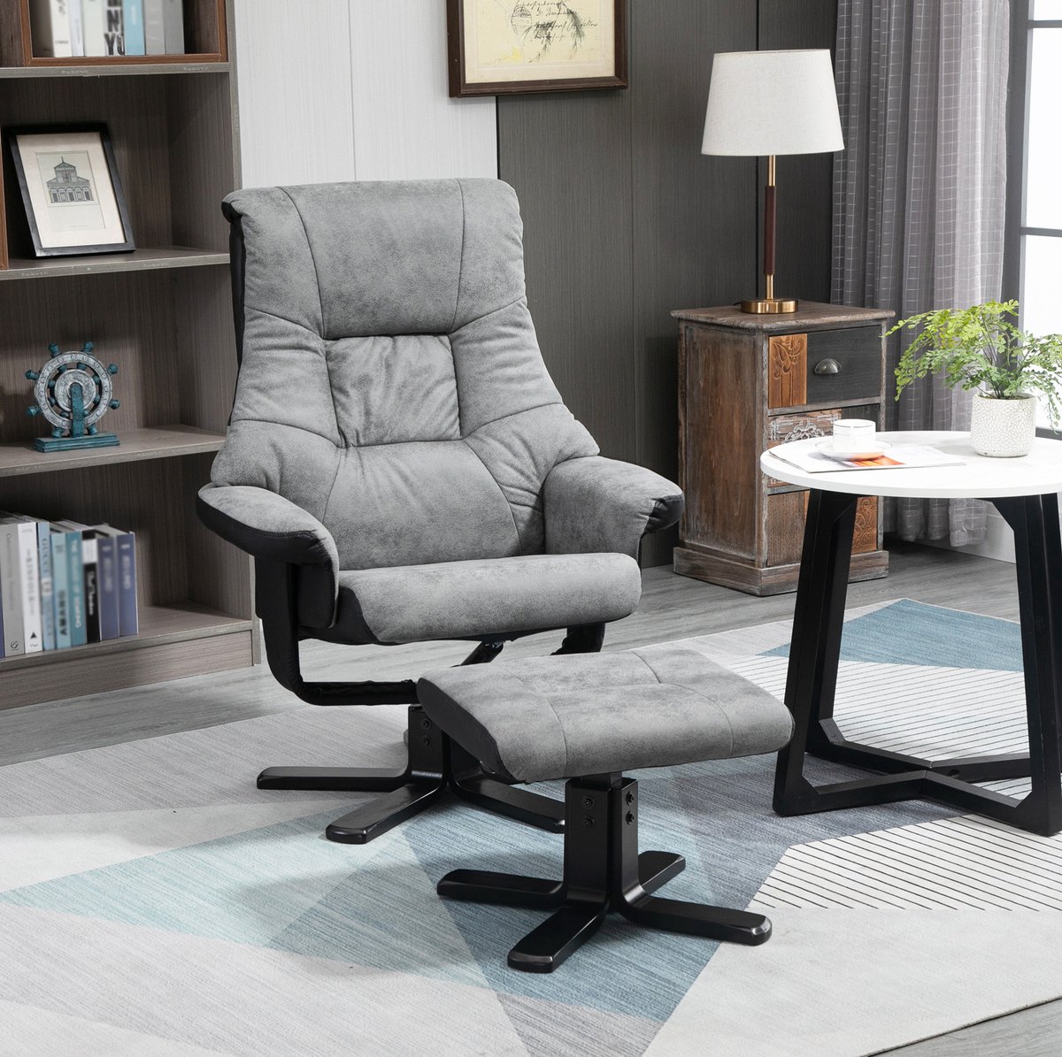 COVREO Relaxfauteuil 78x82,5x109 cm grijs, stoffen zitting met hocker