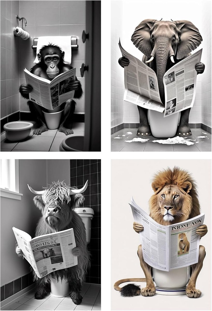 YILANJIN Wall Decoration, 21x30cm, Art Print, Black and White, Toilet, Bathtub, Canvas, Animal Print, Poster for - ShopVlot