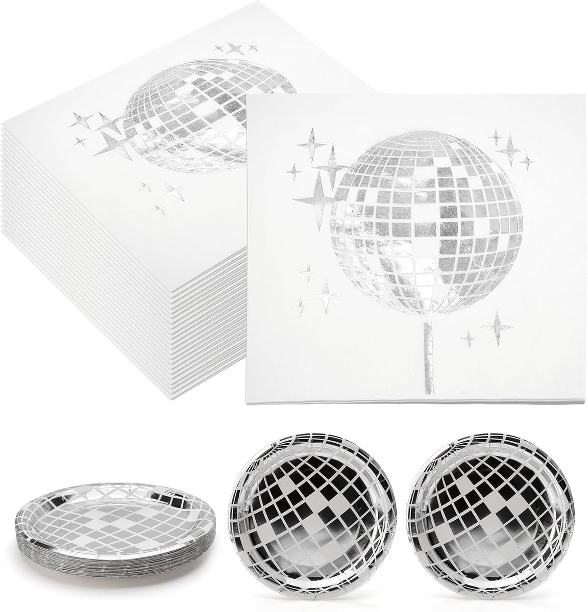 SnelShoppen - 25 Stuks Disco Deco Servetten en 25 Stuks Disco Party Dinerborden - Luxe Papieren Servetten en Borden voor Feesten, Verjaardagen, en The