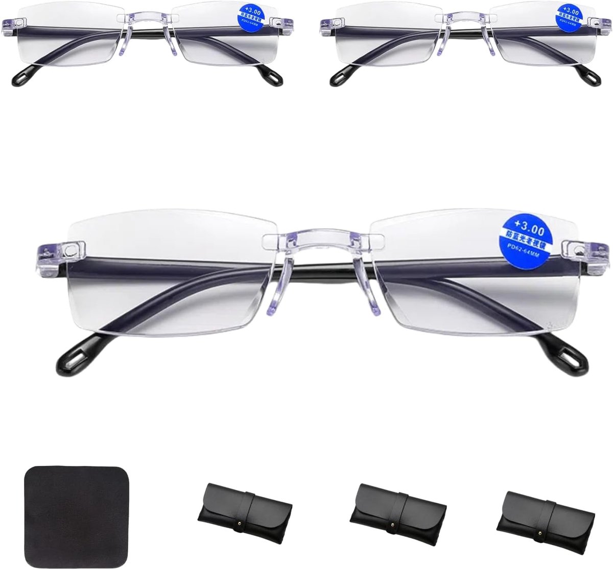 SnelShoppen - Vergrootglazen Set van 3, Mini Leesvergrootglazen met Brilhoes, Handsfree Vergrootglas voor Brillendragers, 300% Vergroting voor Lezen e