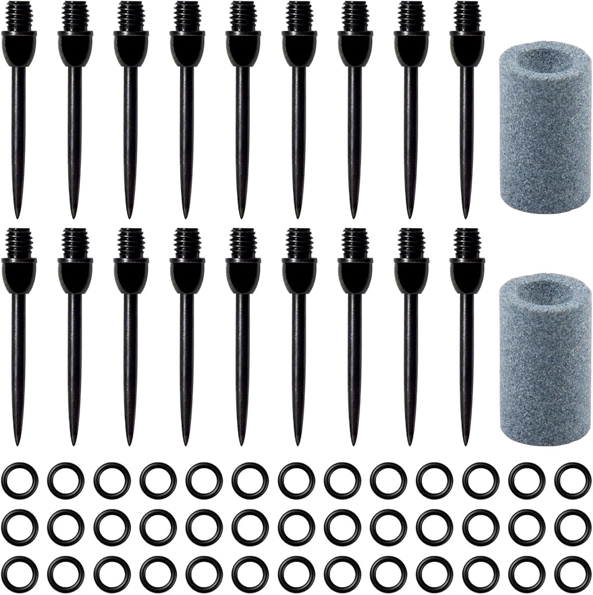 Dart tips set 18 stuks - staal met 2BA draad - inclusief rubber O-ringen en slijpers - perfect voor dartspellen - SnelShoppen