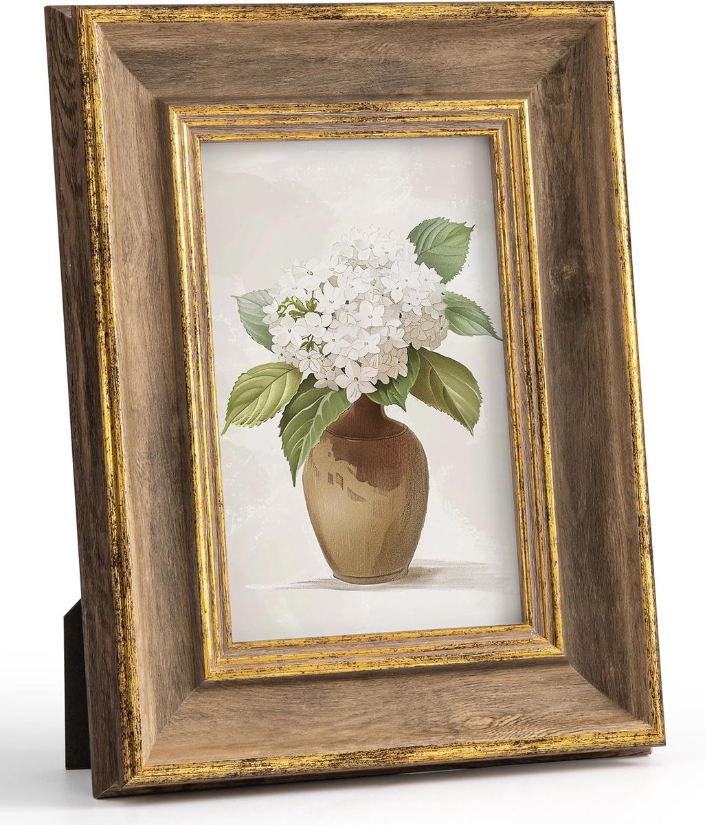 SnelShoppen - 10 x 15 Foto Lijst Vintage Hout in Goud Retro Antiek Shabby Fotolijst Decoratie voor Wand Tafel Familie Vrienden Bruiloft Verjaardag Cad