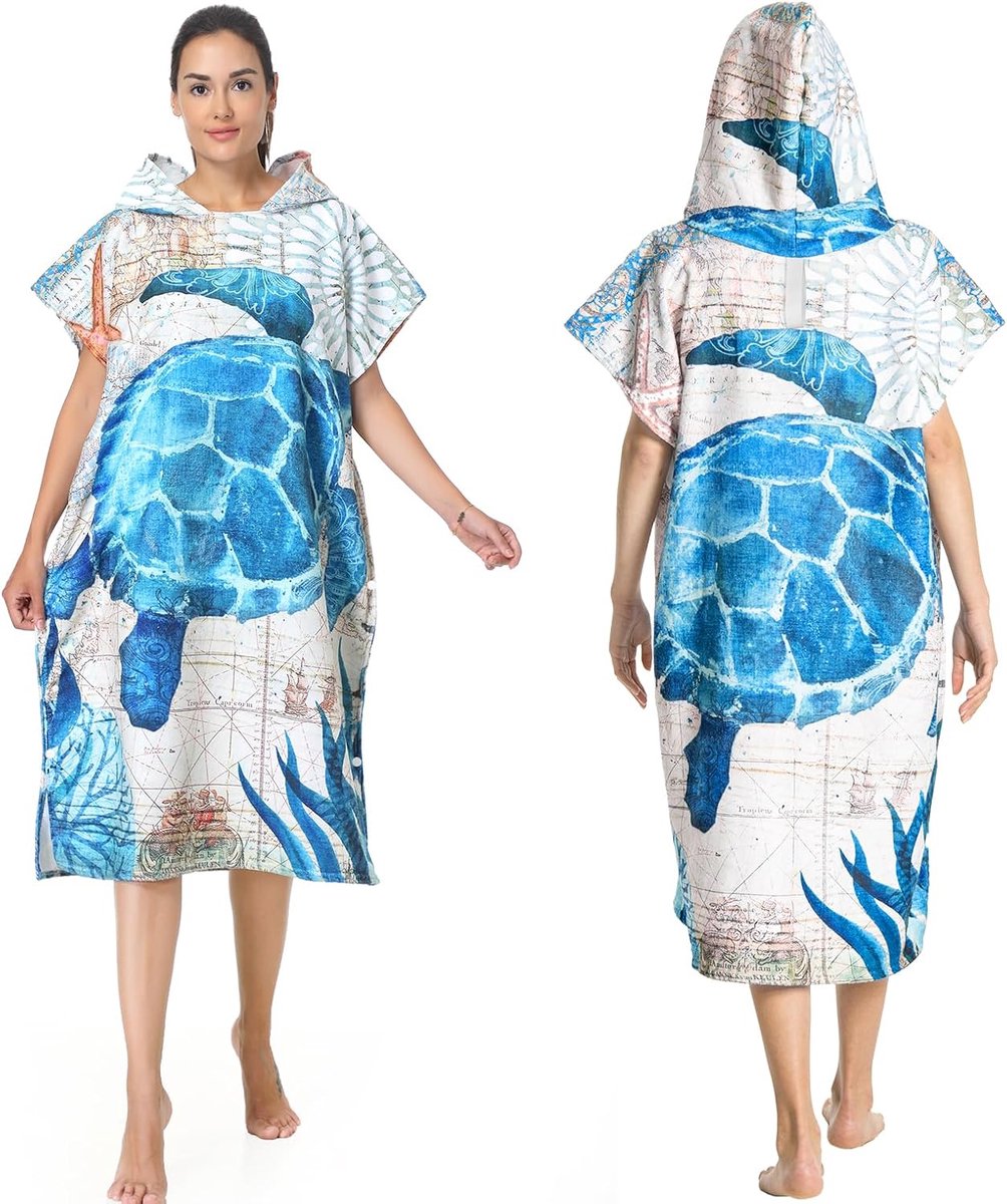 SnelShoppen - MOKANI Bad Poncho voor Mannen en Vrouwen, Ultra Licht & Sneldrogend met Hoed, Surf Towel, Perfect voor Surfing, Snorkelen, Water Sporten