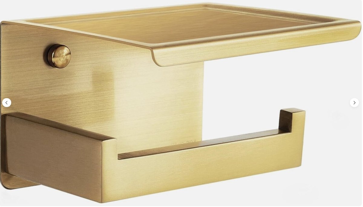 Omgoods - Wandtoiletrolhouder met Plank in Geborsteld Messing