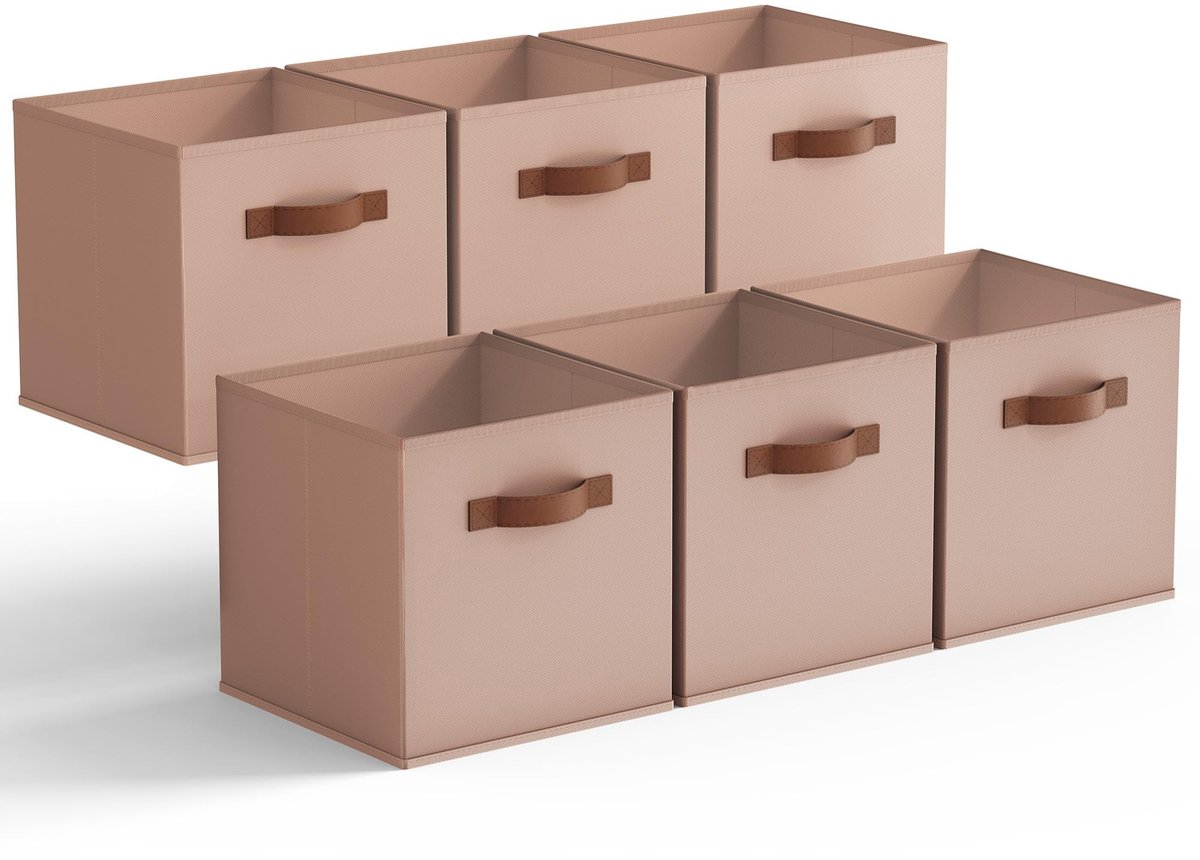 Omgoods - Set van 6 Opvouwbare Opbergdozen met Handvat in Stroberroze
