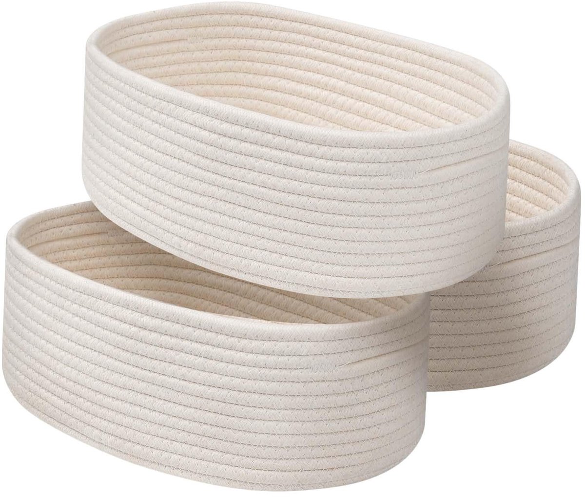 Omgoods - 3 Stuks Woven Opbergmanden - Zachte Katoenen Mand met Handvat