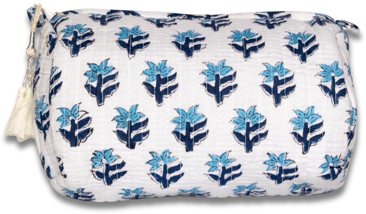 Omgoods - Gequilt Toilettas met Print - Witte Bloemen Bohemian Stijl