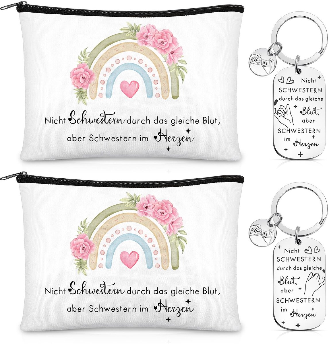 Omgoods - Makeup Tas Set met Sleutelring voor Beste Vriendinnen
