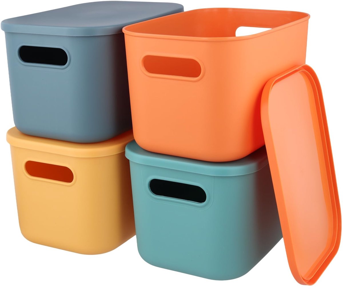 Omgoods - Set van 4 Stapelbare Plastic Opbergdozen met Deksel