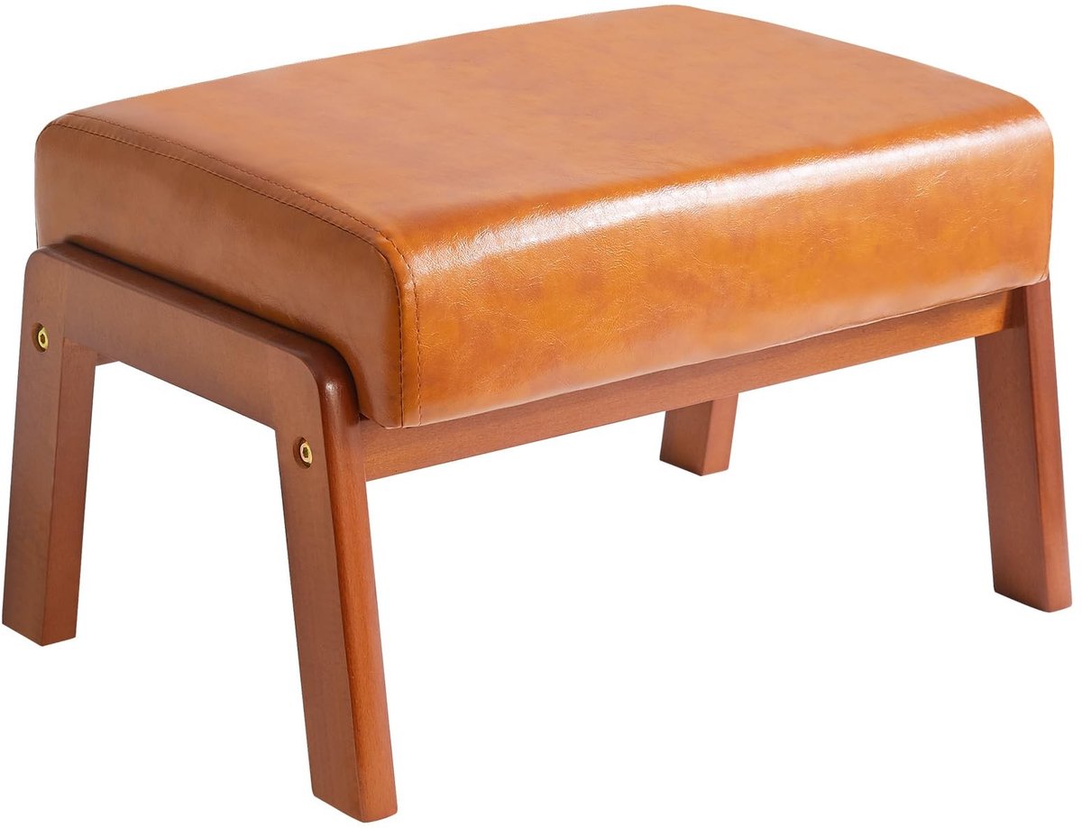 Omgoods - Modern PU Kunstleer Voetenbank met Houten Poten