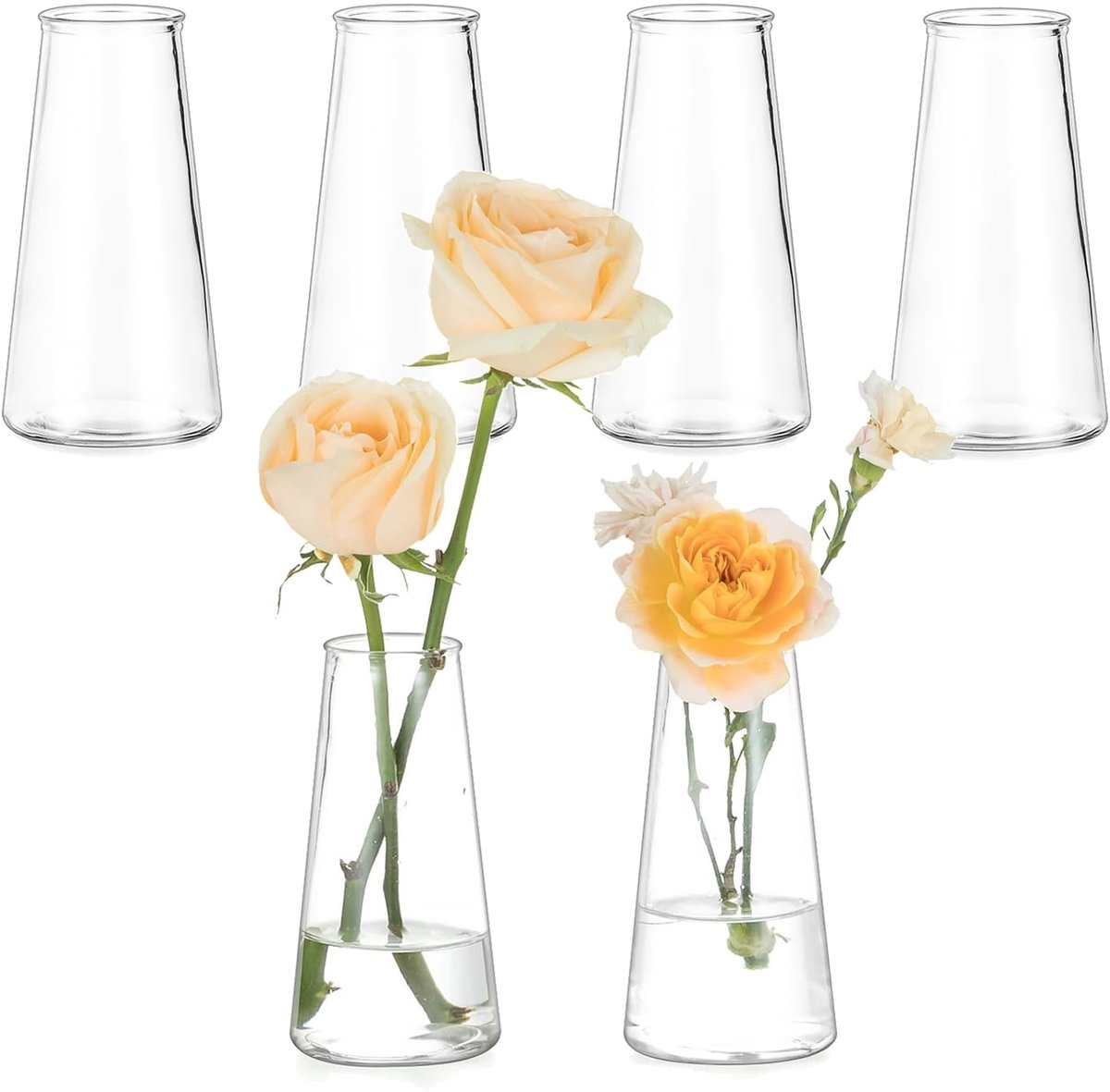 Omgoods - 6 Kleine Glazen Vazen voor Bloemen, 13 cm Hoog