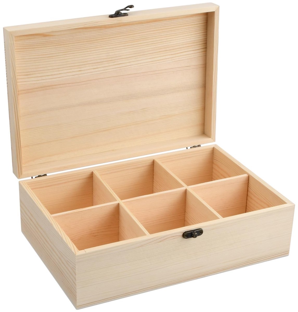 Omgoods - Houten Opbergdoos met Deksel en 6 Compartimenten