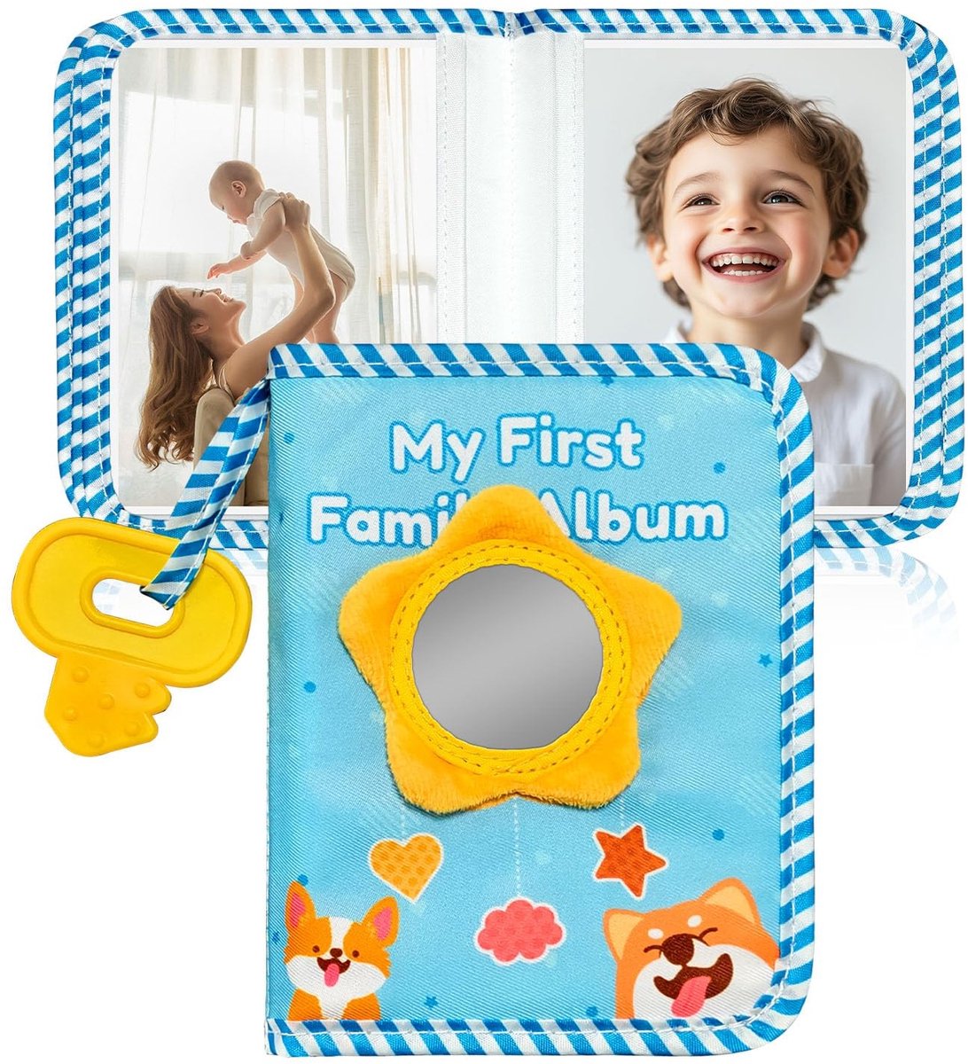 Omgoods- Fotoalbum Biologisch Katoen - Babyfotoalbum - Herinneringsalbum - Veiligheidsspiegel - Geschikt voor 10x15 cm - Vroege Educatie - Babyfotoboek