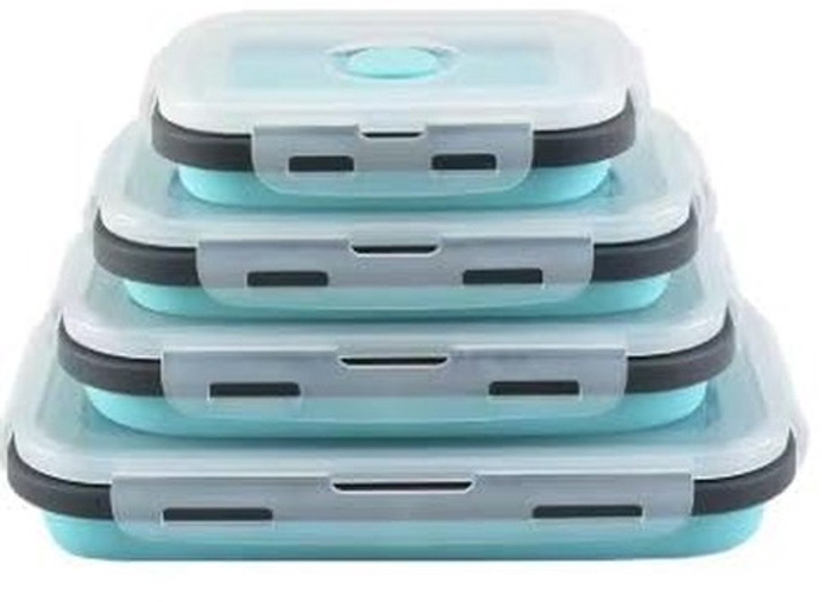 Omgoods - Set van 4 Herbruikbare Siliconen Voedselopslagcontainers, Opvouwbaar en Lekvrij