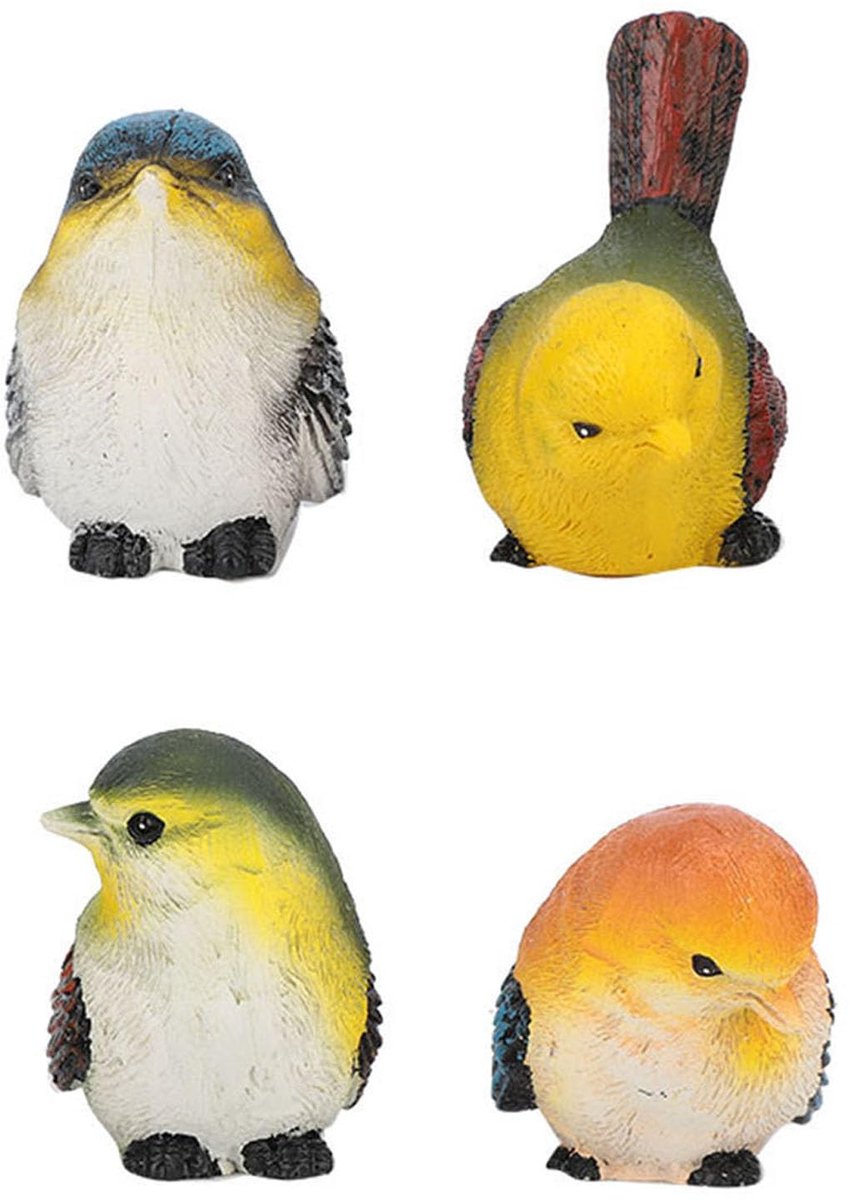 Omgoods - 4 Stuks Kleurrijke Vogel Beeldjes - Decoratie voor Tuin en Huis