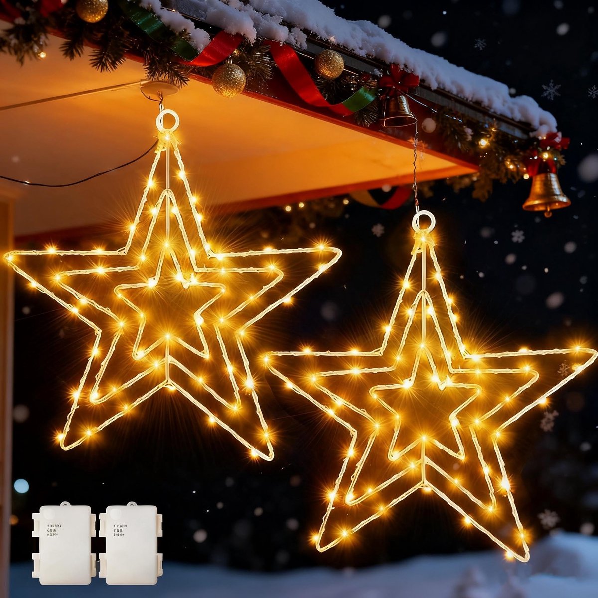 Omgoods - 2-Pack Kerstster LED Verlichting met Timer, IP65 Waterdicht