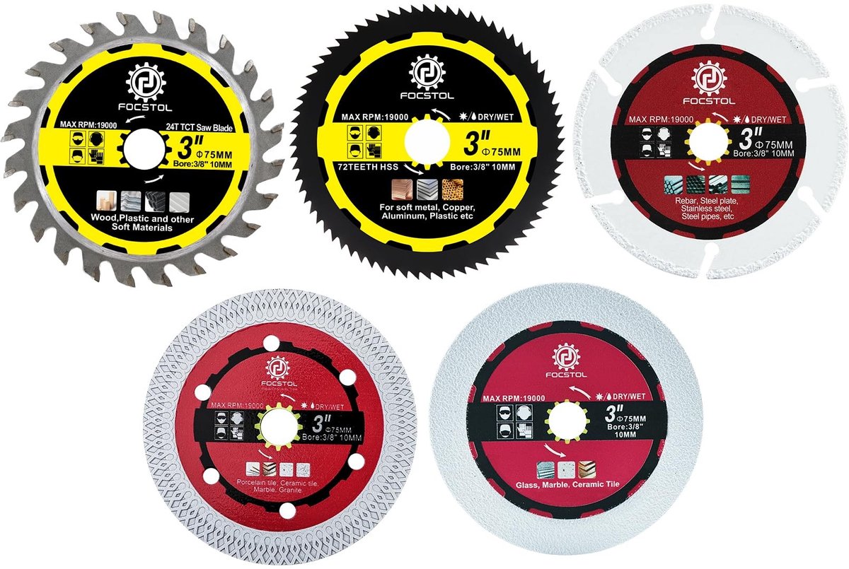 Omgoods - Doorslijpschijvenset 75 mm x 10 mm - 5 Stuks voor Diverse Materialen
