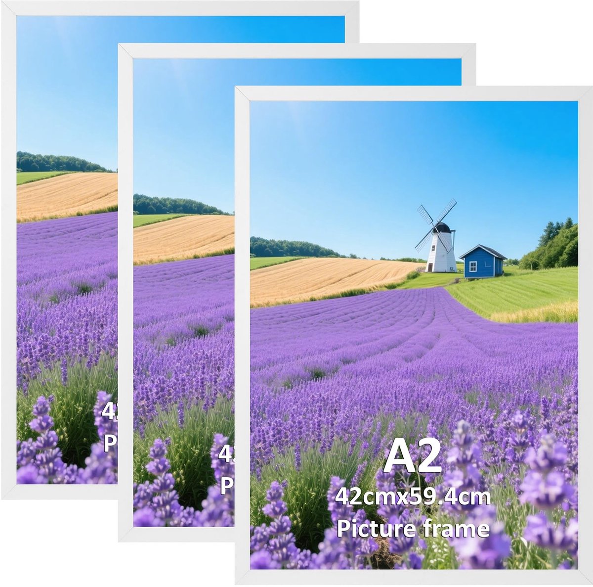 Omgoods - A2 Wandfotolijsten Set van 3 - Wit Aluminium, Ideaal voor Thuis en Kantoor