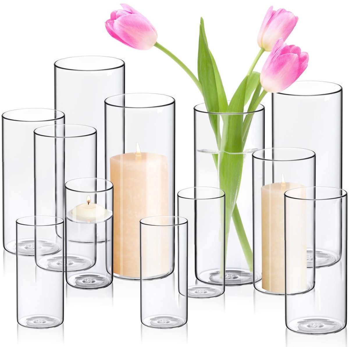 Omgoods - Set van 12 Glazen Vazen voor Kaarsen en Decoratie