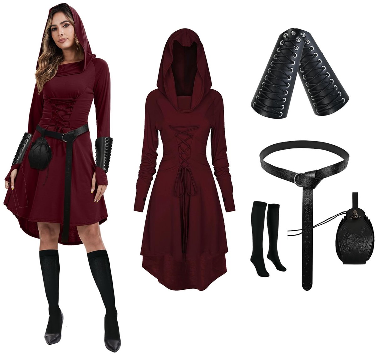 Omgoods - Middeleeuwse Gothic Jurk Set voor Vrouwen