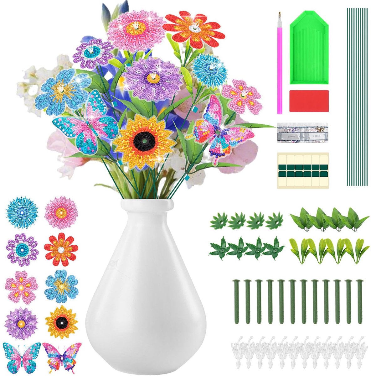 Omgoods - Set van 10 Diamant Schilderen met Vlinders en Bloemen