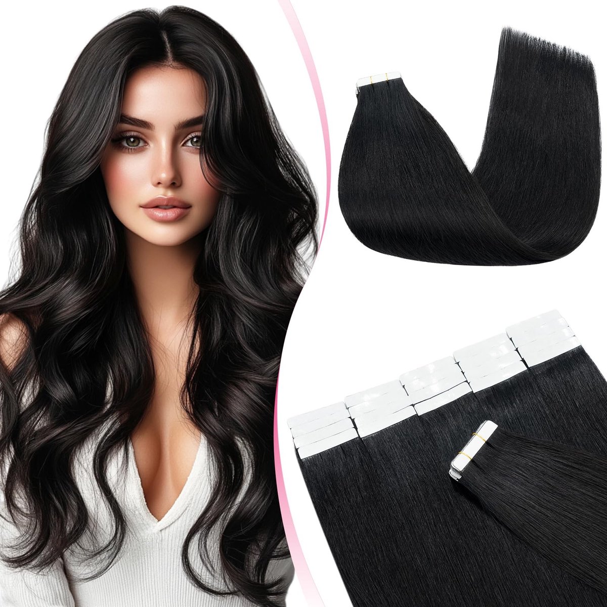 Omgoods - Zelfklevende Haarextensions van Echt Haar 20 Stuks 45 cm