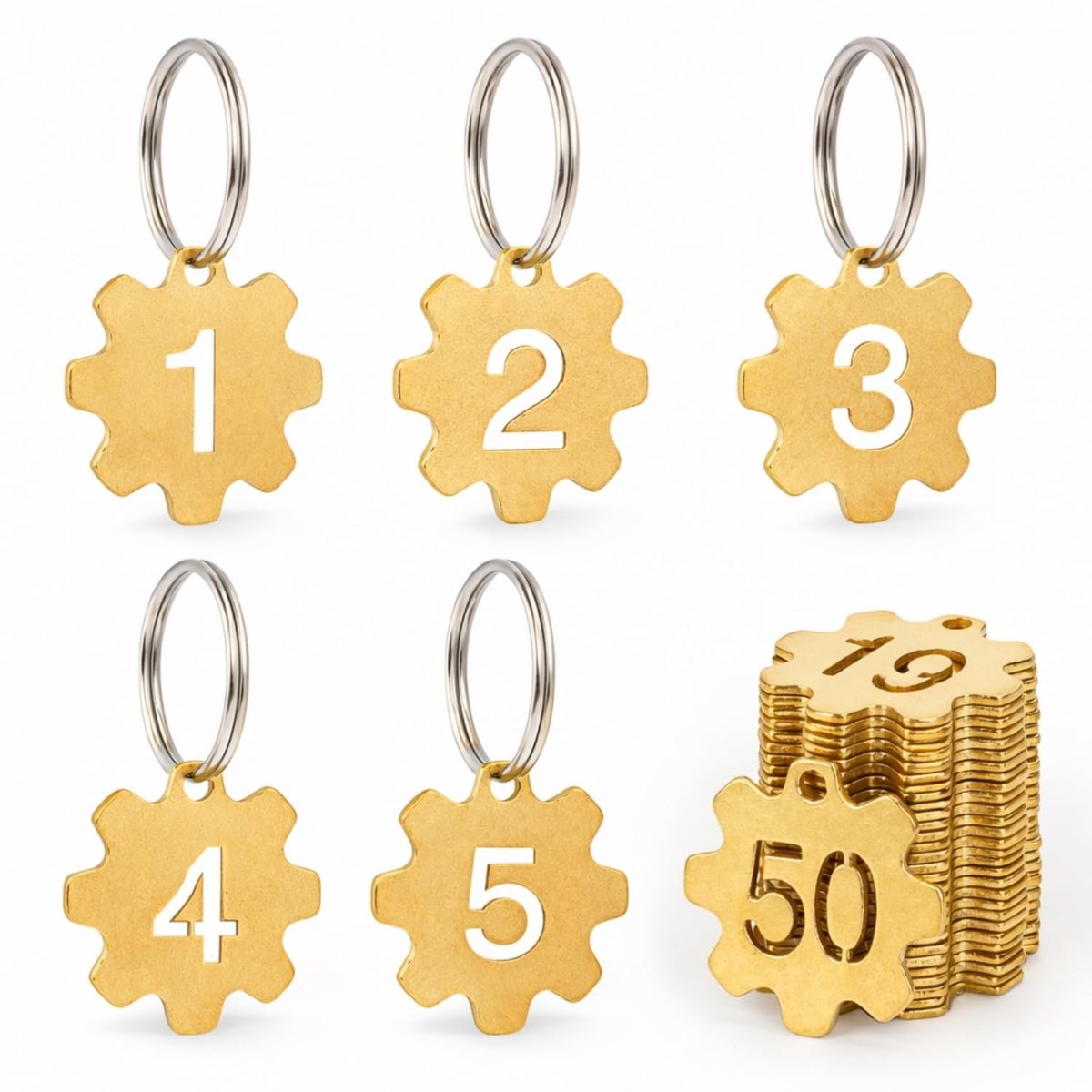 Omgoods - Set van 40 Messing Sleutelhangers met Cijfers 1 tot 40